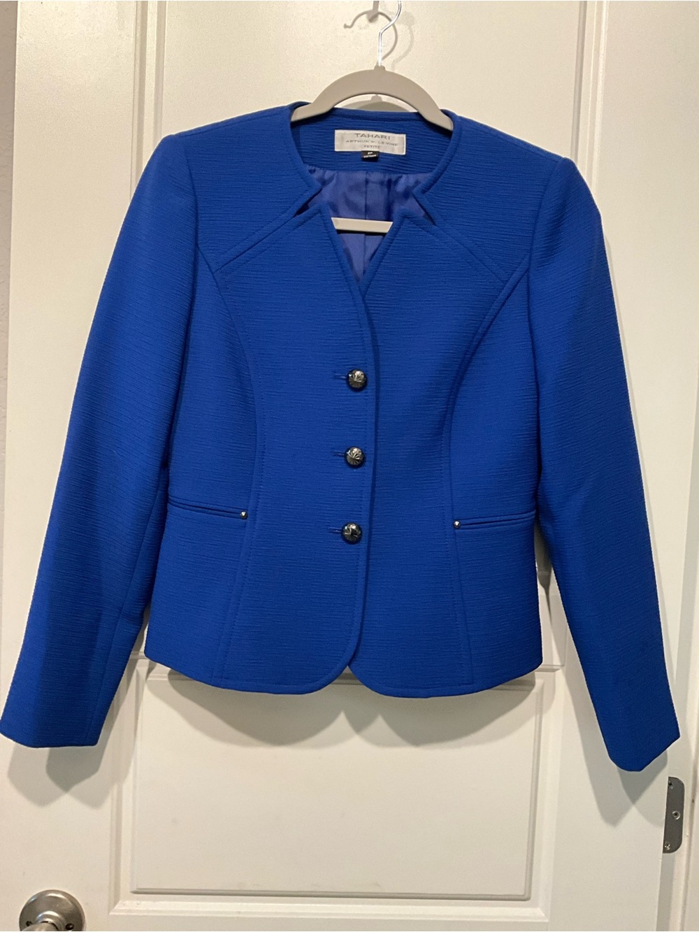 Tahari ASL Blue Structured Three-Button Blazer ( Petite)